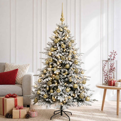 Artificial Christmas Tree with Bauble 150 LEDs Green and White 150 cm with LEDs & gold balls