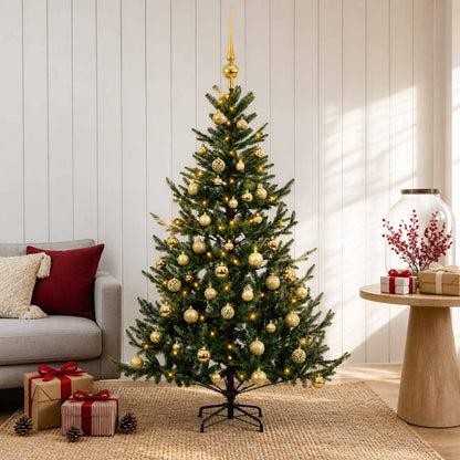 Artificial Christmas Tree with Bauble 150 LEDs Green 120 cm with LEDs & gold balls