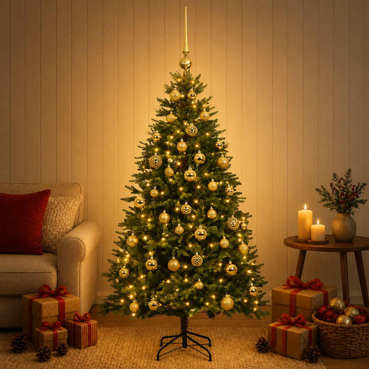 vidaXL Artificial Christmas Tree with Bauble 150 cm 150 LEDs 1