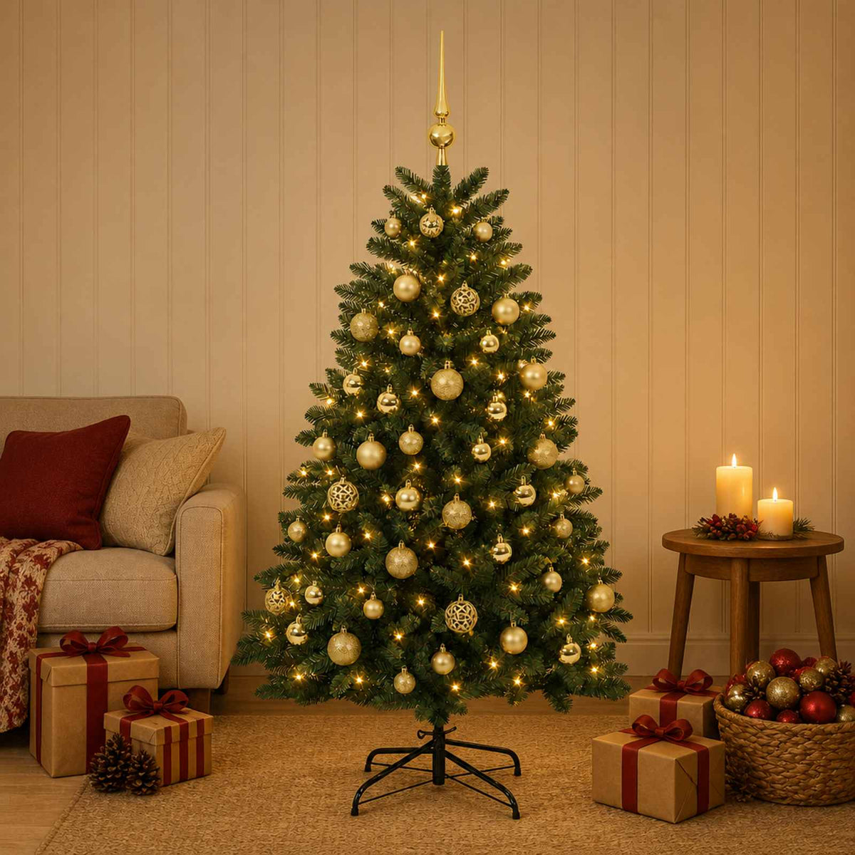 vidaXL Artificial Christmas Tree Mid-green with Bauble 180 cm 300 LEDs 1