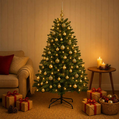vidaXL Artificial Christmas Tree Mid-green with Bauble 180 cm 300 LEDs 1