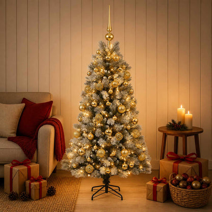 vidaXL Artificial Hinged Christmas Tree with Baubles 150 LEDs