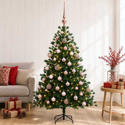 Artificial Christmas Tree with Bauble 150 LEDs with LEDs & pink balls
