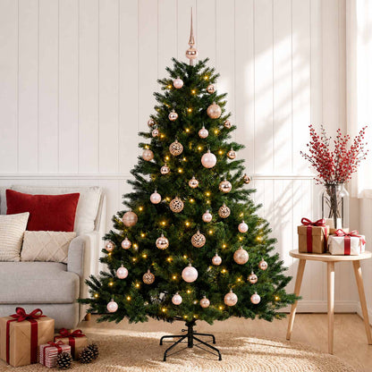 Artificial Christmas Tree with Bauble 150 LEDs Green with LEDs & pink balls