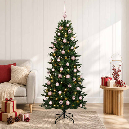 Artificial Christmas Tree with Bauble 150 LEDs Green Height 120 cm with LEDs & pink balls