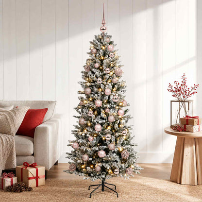 Artificial Christmas Tree with Bauble 150 LEDs Green and White Height 120 cm with LEDs & pink balls