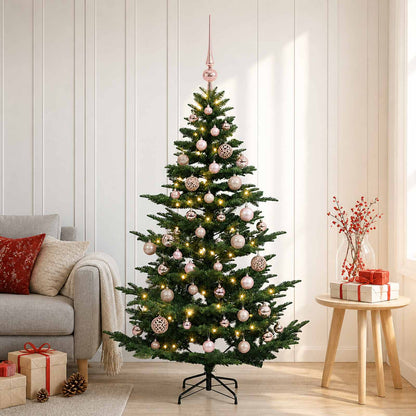 Artificial Christmas Tree with Bauble 150 LEDs Green Height 120 cm with LEDs & pink balls