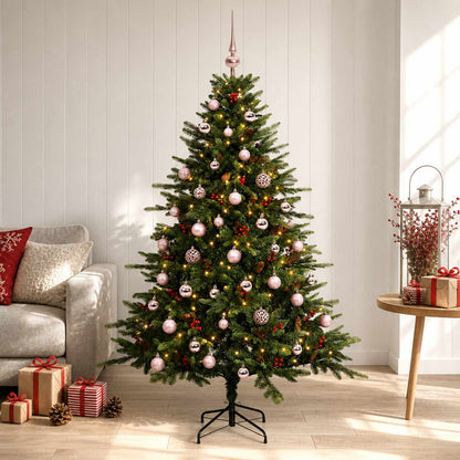 Artificial Christmas Tree with Bauble 150 LEDs Green 120 cm with LEDs & pink balls