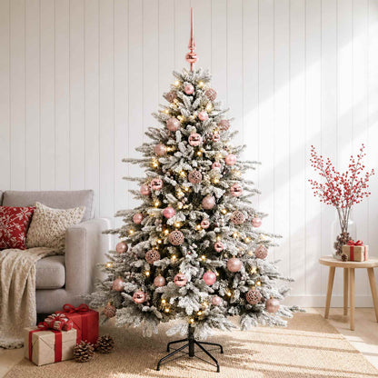 Artificial Christmas Tree with Bauble 150 LEDs Green and White 120 cm with LEDs & pink balls