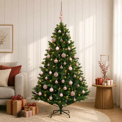 Artificial Christmas Tree with Bauble 150 LEDs Green 120 cm with LEDs & pink balls