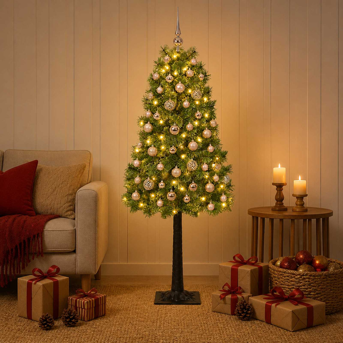 vidaXL Artificial Hinged Christmas Tree with Baubles 150 cm 150 LEDs 3