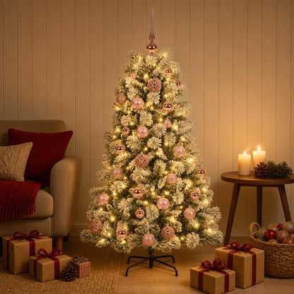 vidaXL Artificial Hinged Christmas Tree with Baubles 150 LEDs Green and white