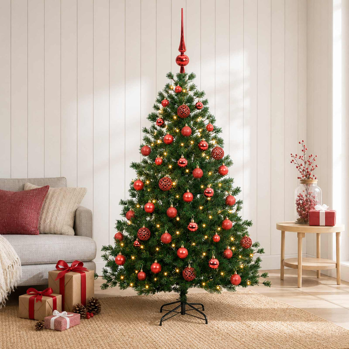 Artificial Christmas Tree with Bauble 150 LEDs with LEDs & red balls