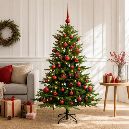 Artificial Christmas Tree with Bauble 150 LEDs Green Height 120 cm with LEDs & red balls
