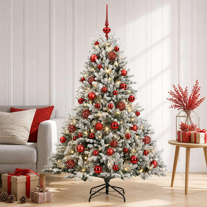 Artificial Christmas Tree with Bauble 150 LEDs Green and White with LEDs & red balls