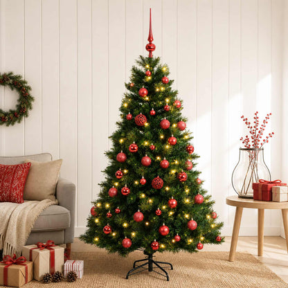 Artificial Christmas Tree with Bauble 150 LEDs Green Height 120 cm with LEDs & red balls