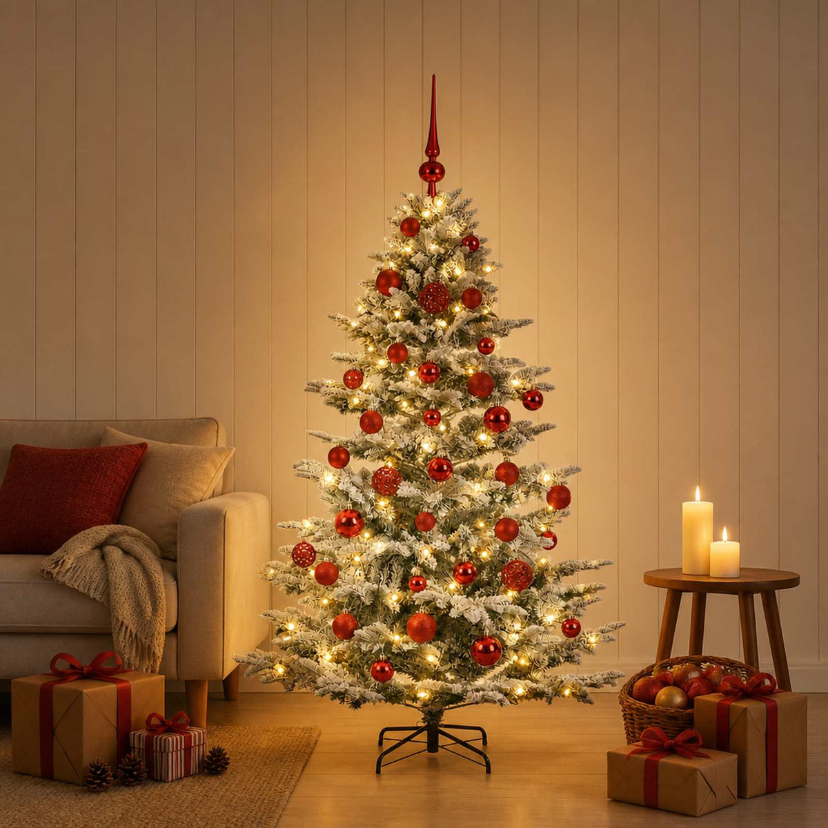 vidaXL Artificial Christmas Tree with Bauble 150 LEDs Green and White