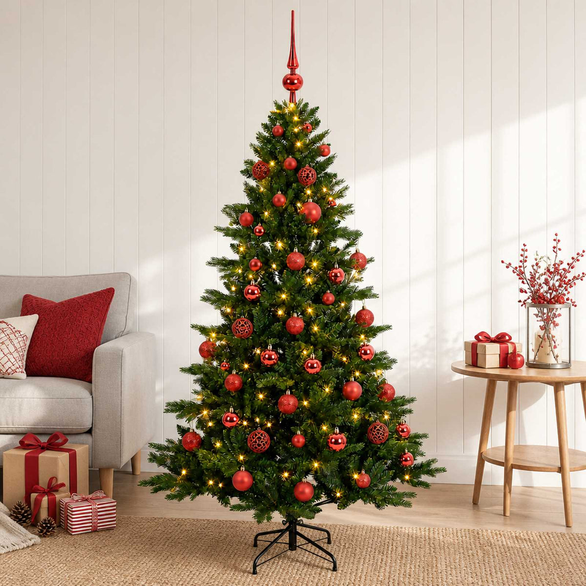 Artificial Christmas Tree with Bauble 150 LEDs with LEDs & red balls