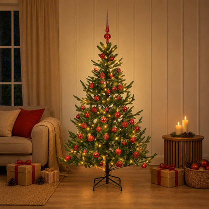 Artificial Christmas Tree with Bauble 150 LEDs Green 120 cm with LEDs & red balls