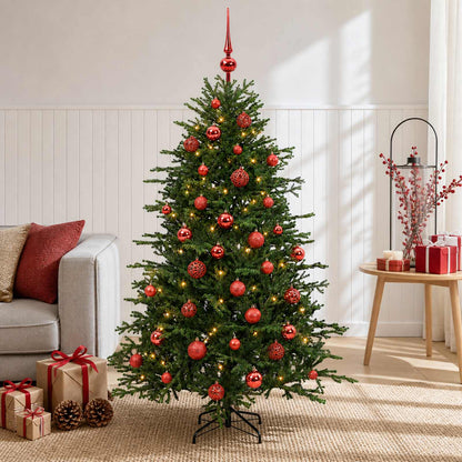 Artificial Christmas Tree with Bauble 150 LEDs 150 cm with LEDs & red balls
