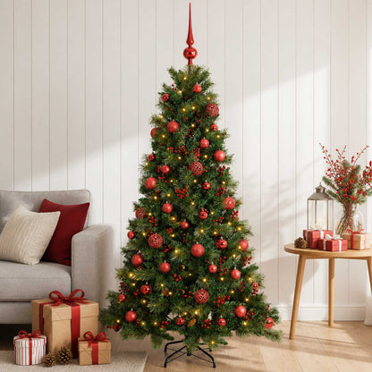 Artificial Christmas Tree with Bauble 150 LEDs 120 cm with LEDs & red balls