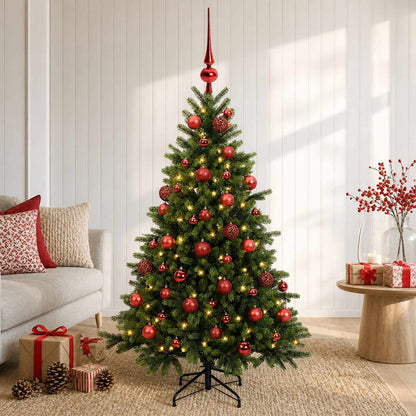 Artificial Christmas Tree with Bauble 150 LEDs 150 cm with LEDs & red balls