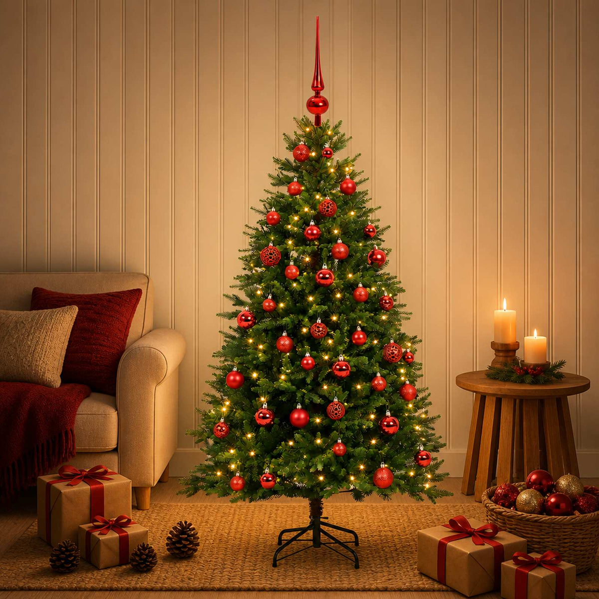 vidaXL Artificial Christmas Tree with Bauble 150 cm 150 LEDs 1