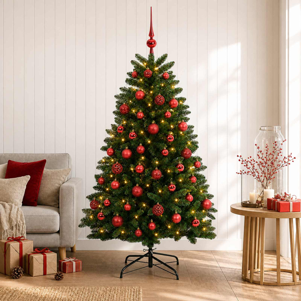 vidaXL Artificial Christmas Tree Mid-green with Bauble 180 cm 300 LEDs 3