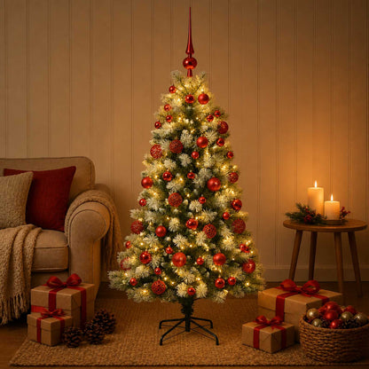 vidaXL Artificial Hinged Christmas Tree with Baubles 150 LEDs