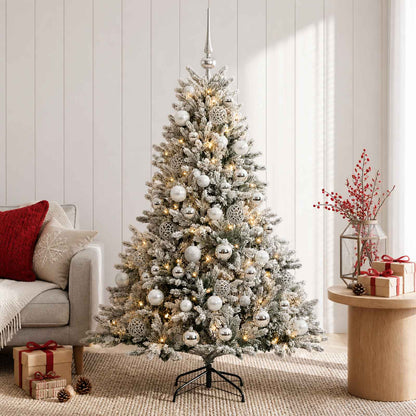 Artificial Christmas Tree with Bauble 150 LEDs Green and White Height 120 cm with LEDs & silver balls