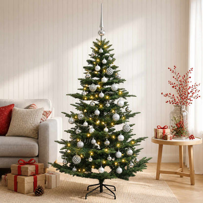 Artificial Christmas Tree with Bauble 150 LEDs Green Height 120 cm with LEDs & silver balls