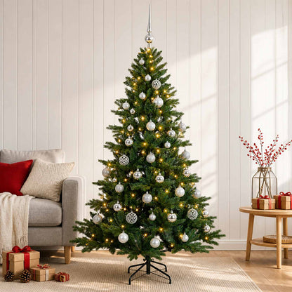 Artificial Christmas Tree with Bauble 150 LEDs Height 120 cm with LEDs & silver balls