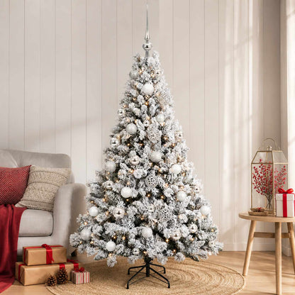 Artificial Christmas Tree with Bauble 150 LEDs Green and White Height 120 cm with LEDs & silver balls