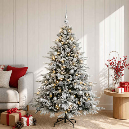 Artificial Christmas Tree with Bauble 150 LEDs Green and White 150 cm with LEDs & silver balls