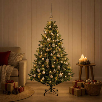 Artificial Christmas Tree with Bauble 150 LEDs Green 120 cm with LEDs & silver balls