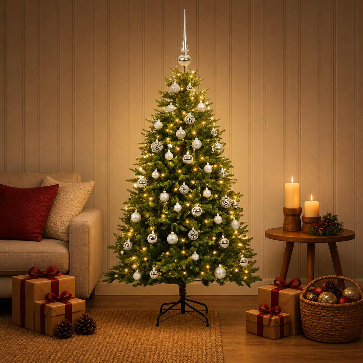vidaXL Artificial Christmas Tree with Bauble 150 cm 150 LEDs 1