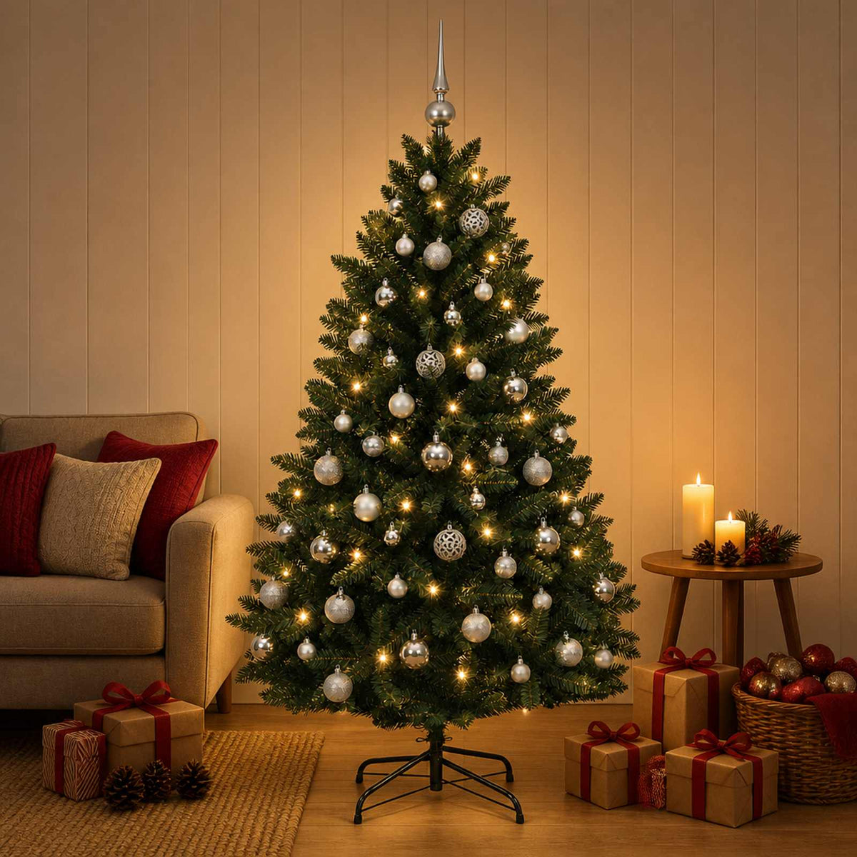 vidaXL Artificial Christmas Tree Dark Green with Bauble 180 cm 1