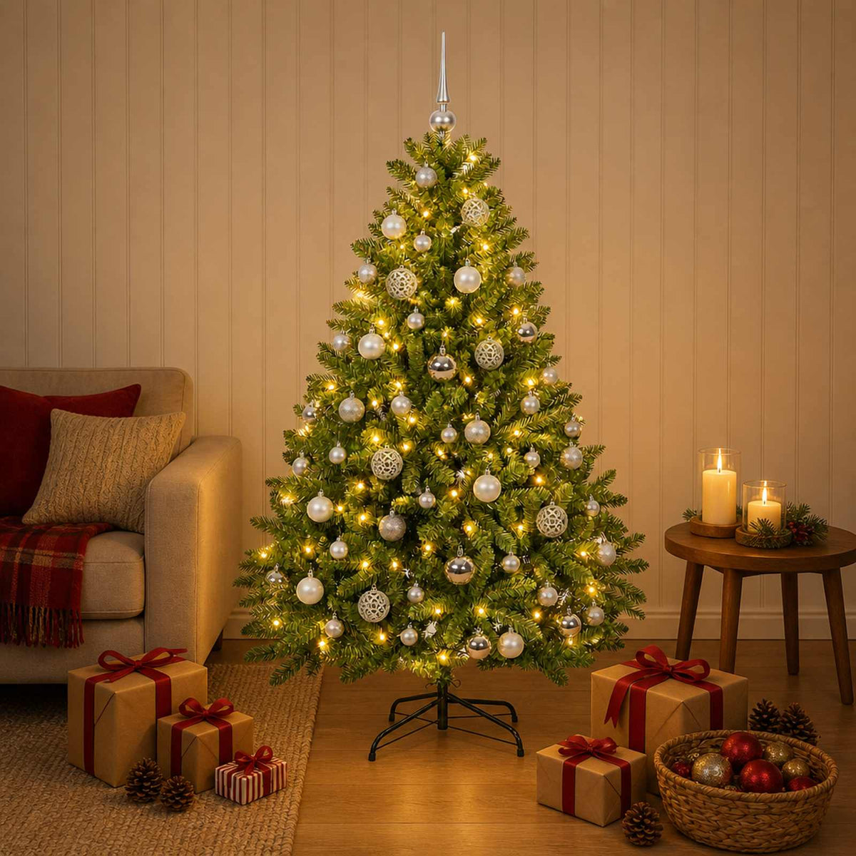 vidaXL Artificial Christmas Tree with Bauble 120 cm Light Green