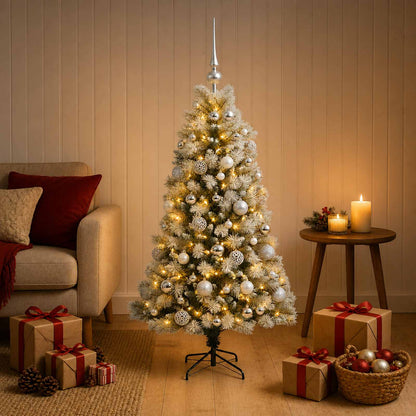 vidaXL Artificial Hinged Christmas Tree with Baubles 150 LEDs