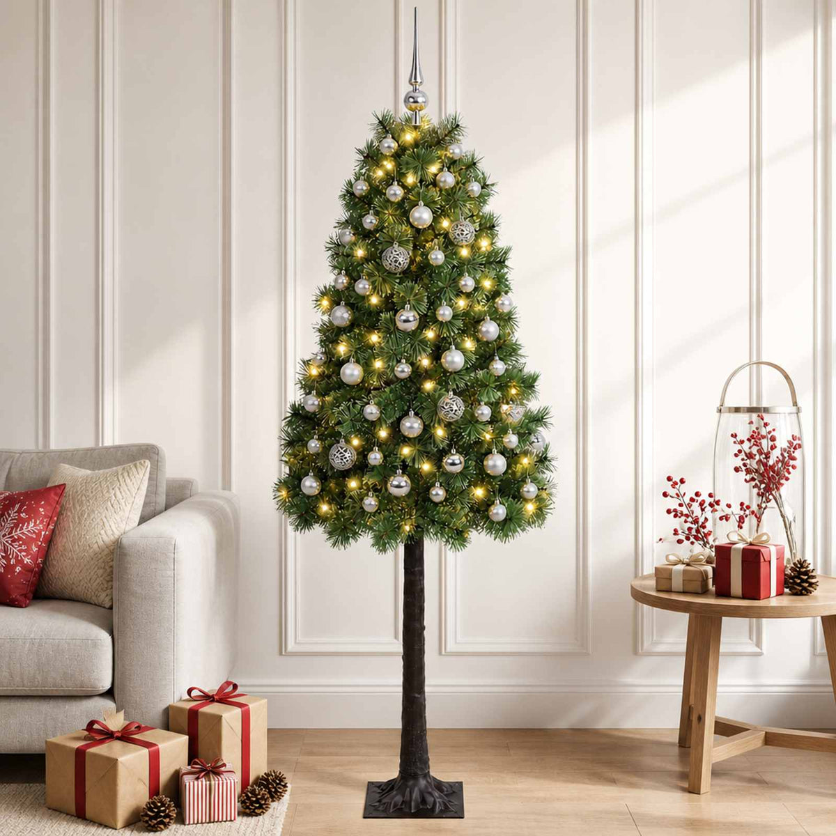 vidaXL Artificial Hinged Christmas Tree with Baubles 150 cm 150 LEDs 3