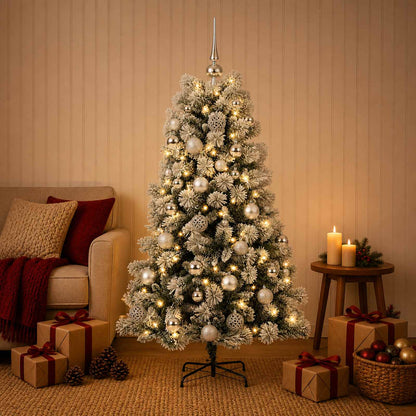 vidaXL Artificial Hinged Christmas Tree with Baubles 150 LEDs Green and white