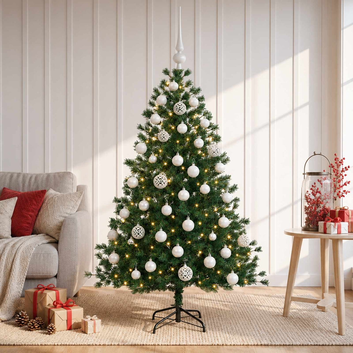 Artificial Christmas Tree with Bauble 150 LEDs with LEDs & white balls