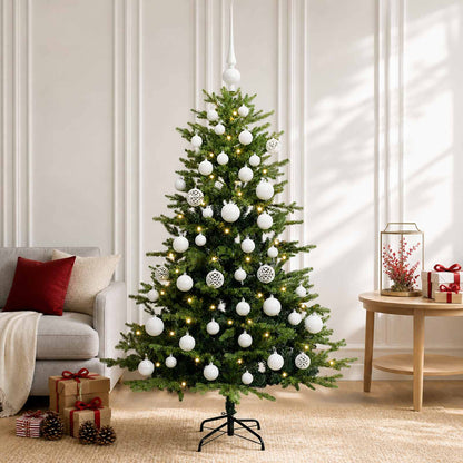 Artificial Christmas Tree with Bauble 150 LEDs Green Height 120 cm with LEDs & white balls