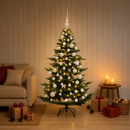 Artificial Christmas Tree with Bauble 150 LEDs Green Height 120 cm with LEDs & white balls