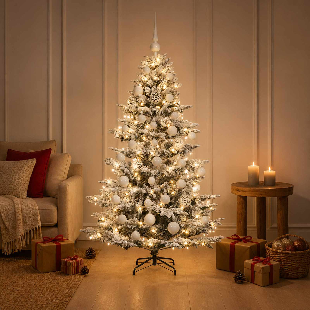 vidaXL Artificial Christmas Tree with Bauble 150 LEDs Green and White