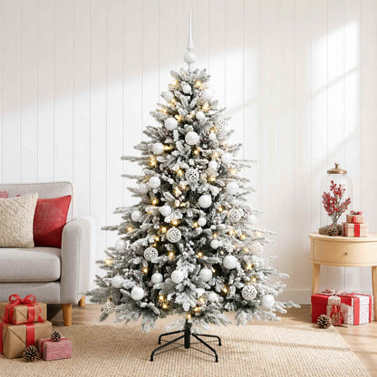Artificial Christmas Tree with Bauble 150 LEDs Green and White 120 cm with LEDs & white balls