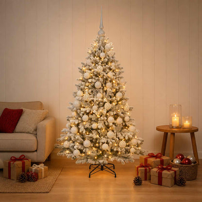 Artificial Christmas Tree with Bauble 150 LEDs Green and White 120 cm with LEDs & white balls