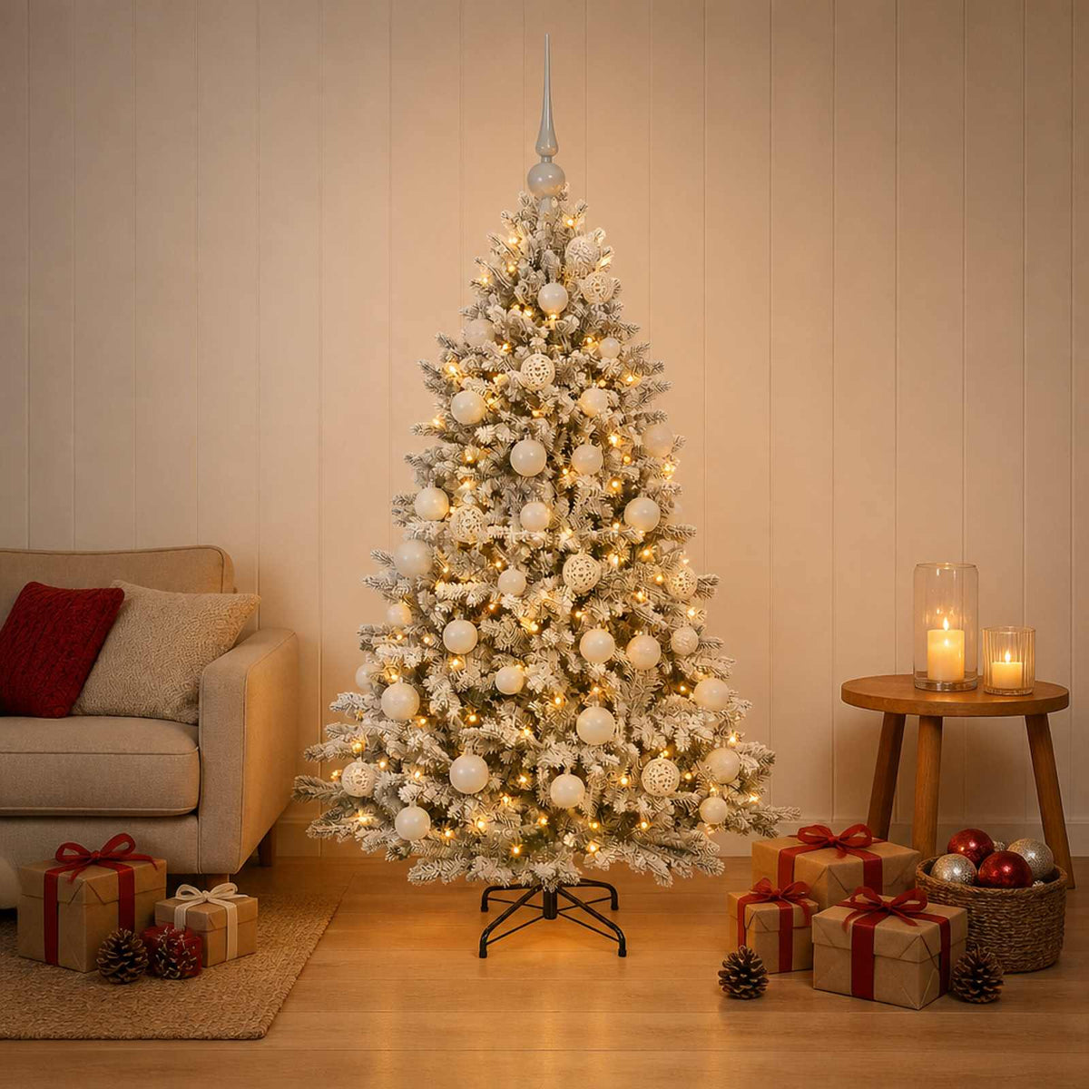 Artificial Christmas Tree with Bauble 150 LEDs Green and White 150 cm with LEDs & white balls