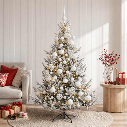 Artificial Christmas Tree with Bauble 150 LEDs Green and White 120 cm with LEDs & white balls