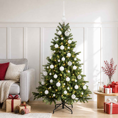 Artificial Christmas Tree with Bauble 150 LEDs 120 cm with LEDs & white balls
